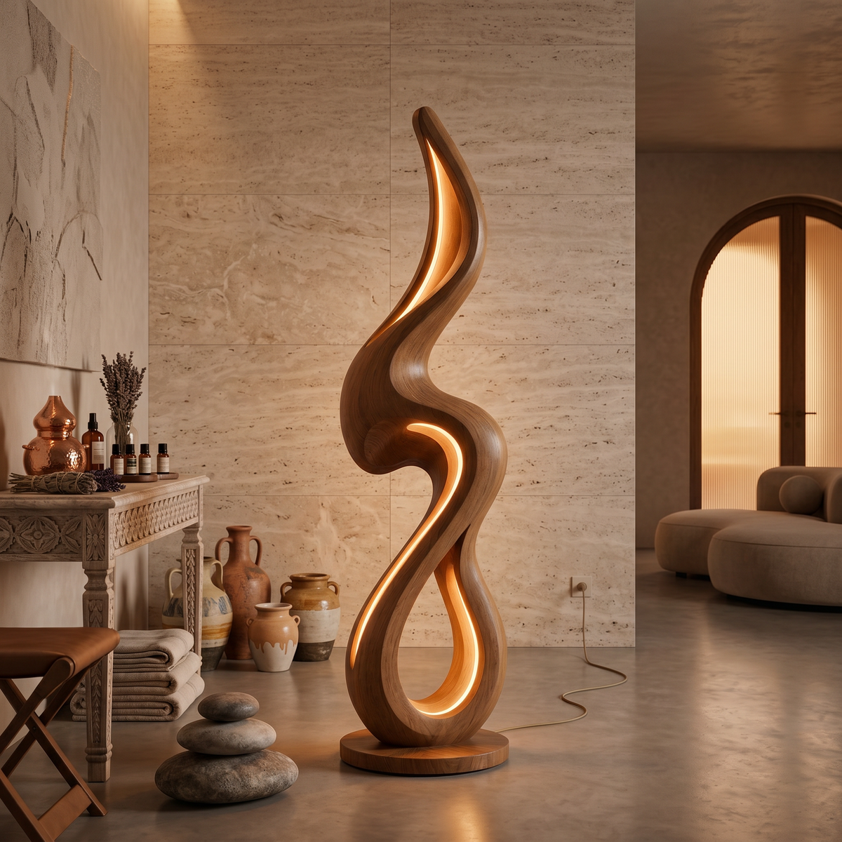 Minimalist Curved Lamp With Shelf For Lounge
