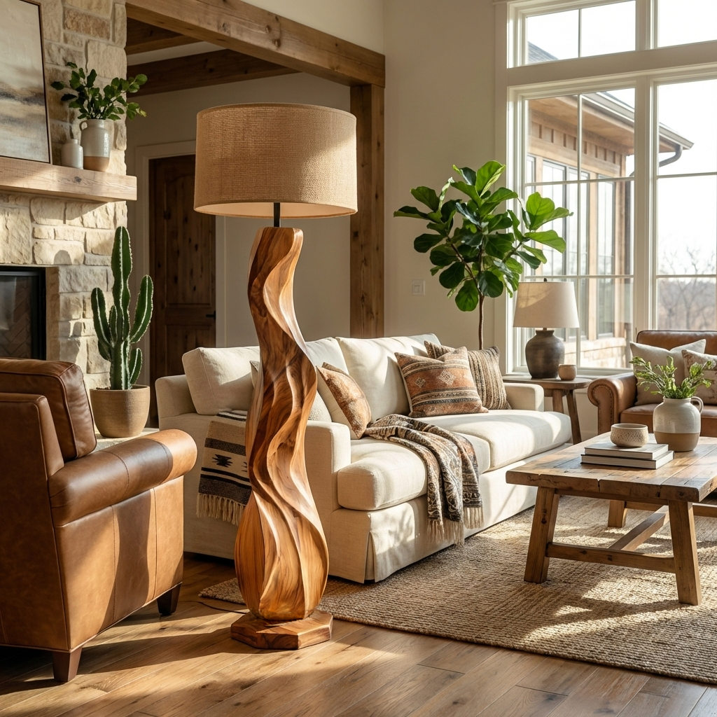 Modern Wood Floor Lamp Sculptural Design For Living Room