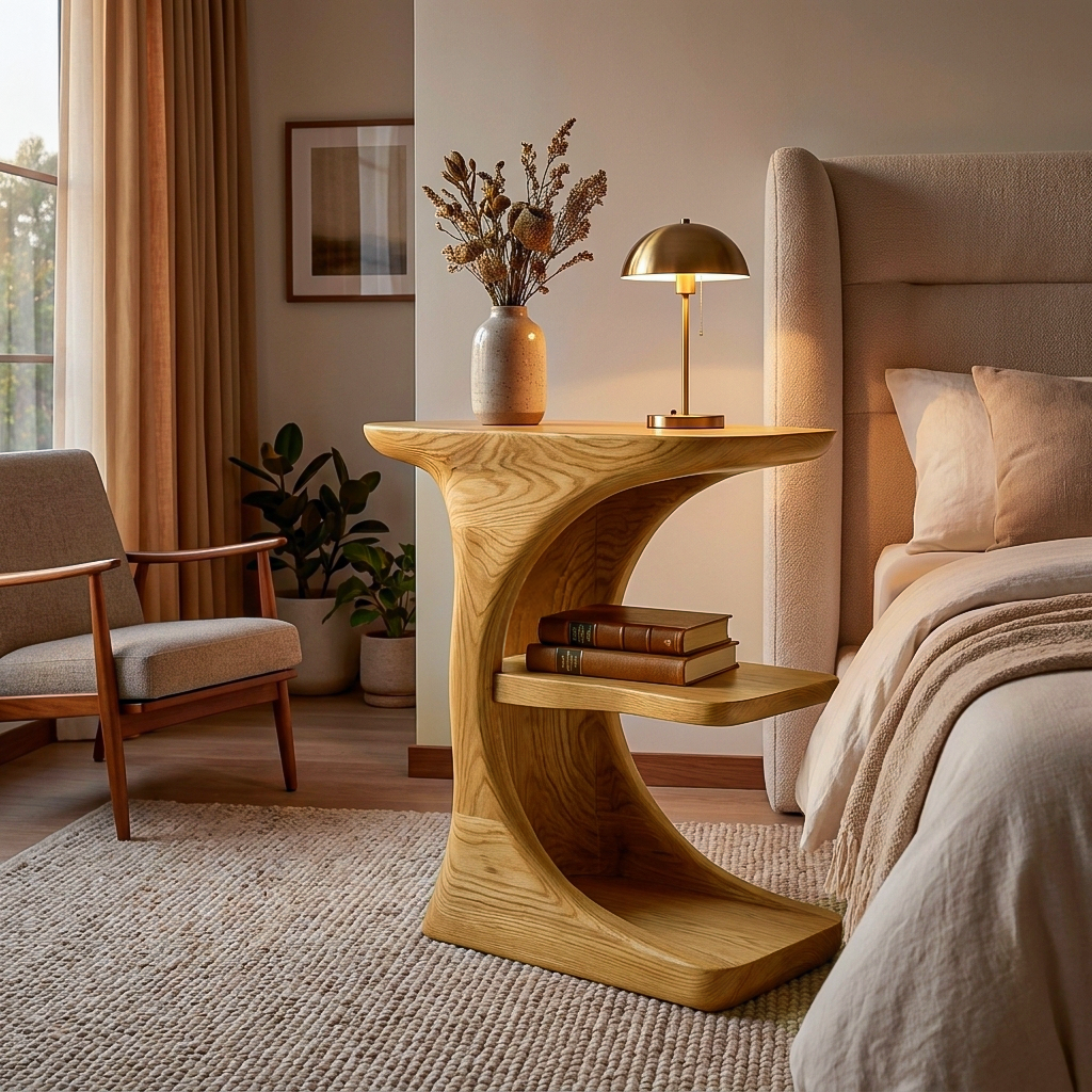 Contemporary Wooden Nightstand With Storage Levels For Bedroom