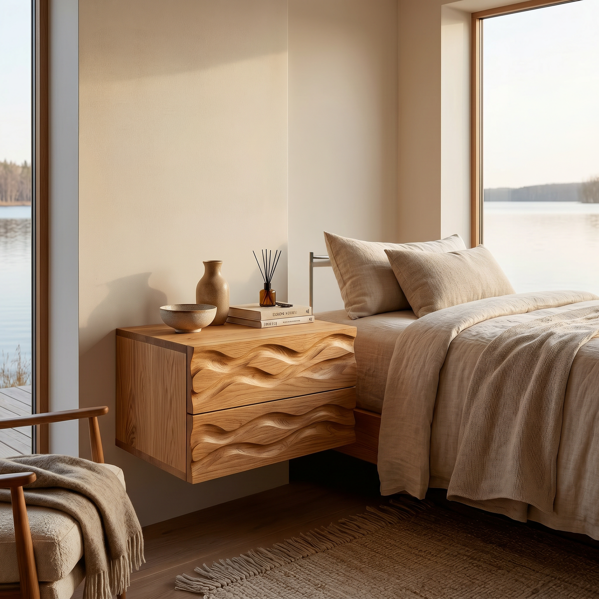 Minimalist Wooden Wall Mounted Nightstand For Small Bedroom