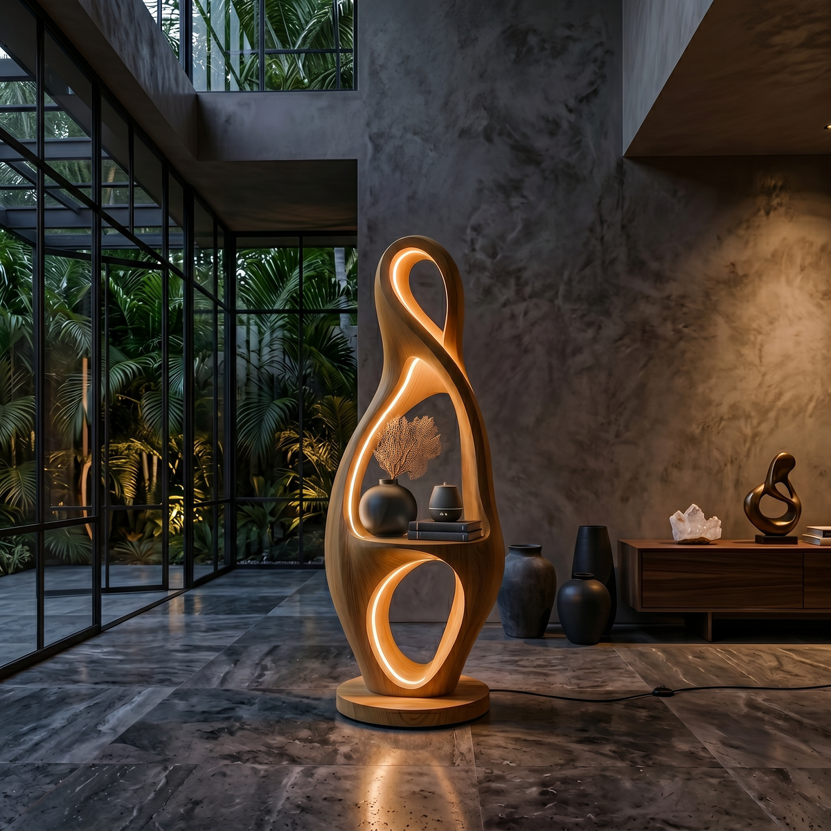 Organic Loop Lamp With Shelf For Living Room