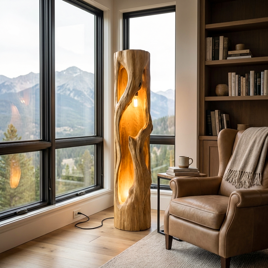 Rustic Natural Wood Floor Lamp For Statement Living Room