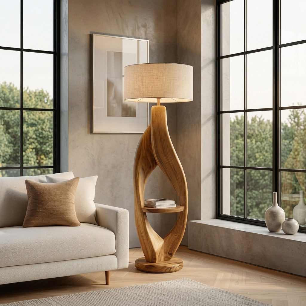 Organic Style Floor Lamp Natural Wood For Living Decor