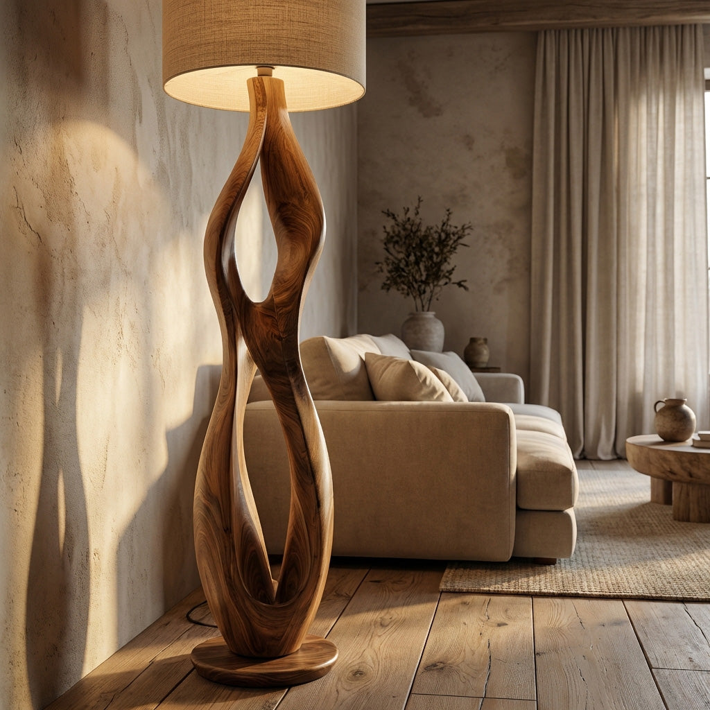 Minimalist Wooden Lamp With Drum Shade For Bedroom