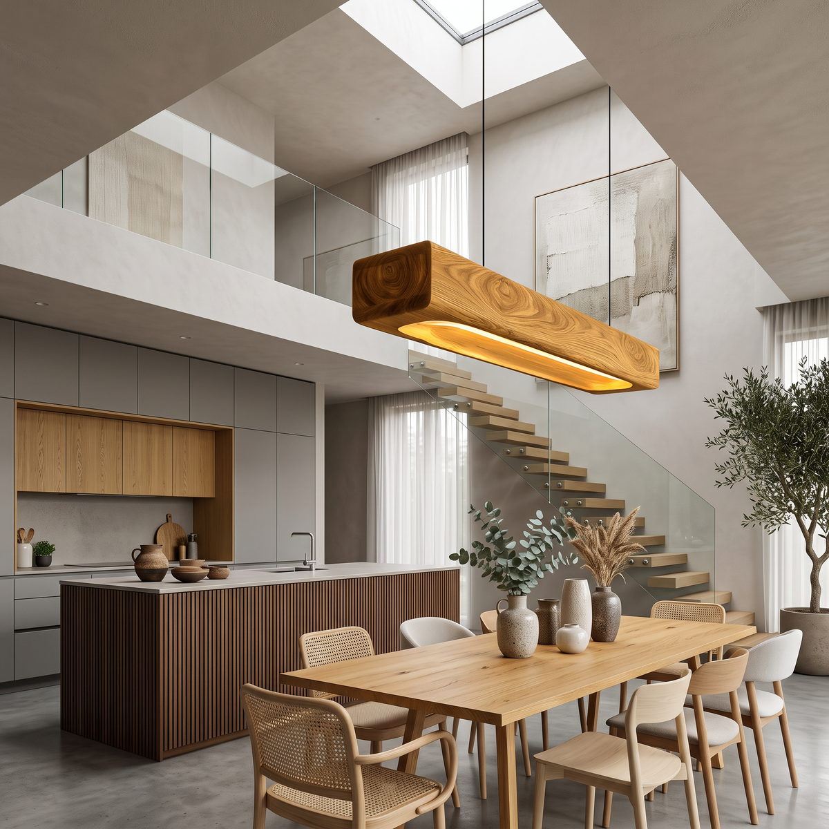 Organic Sculptural Wooden Pendant Light For Dining Room