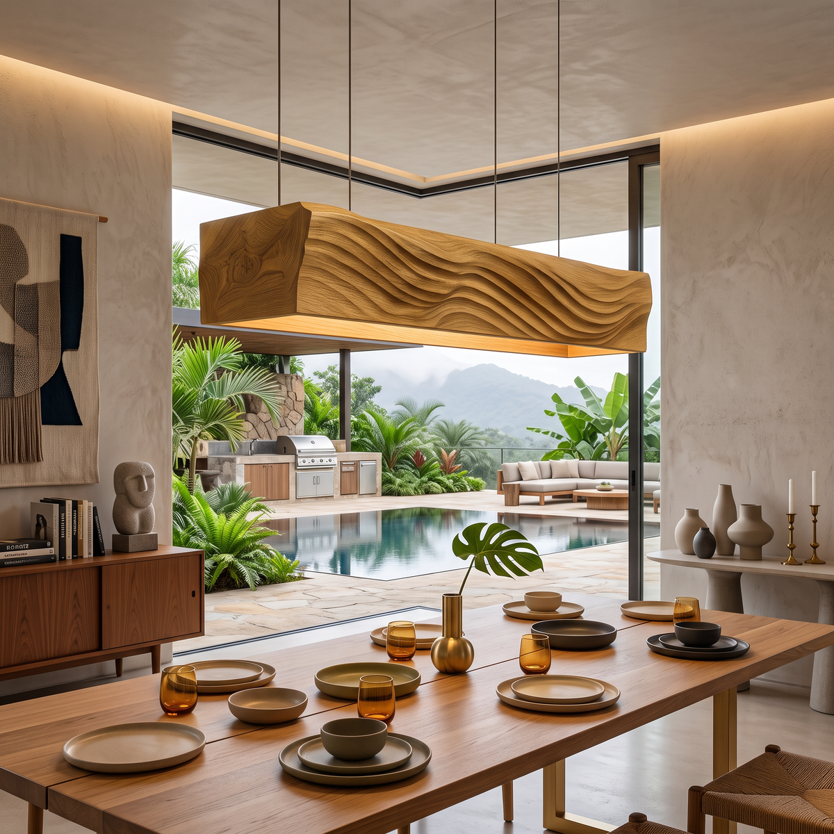 Artistic Wooden Pendant Light For Dining Room