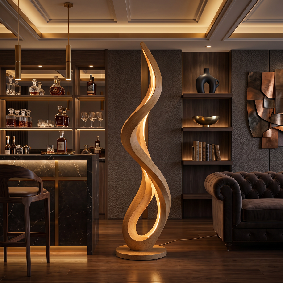 Modern Flowing Flame Floor Lamp For Lounge Area