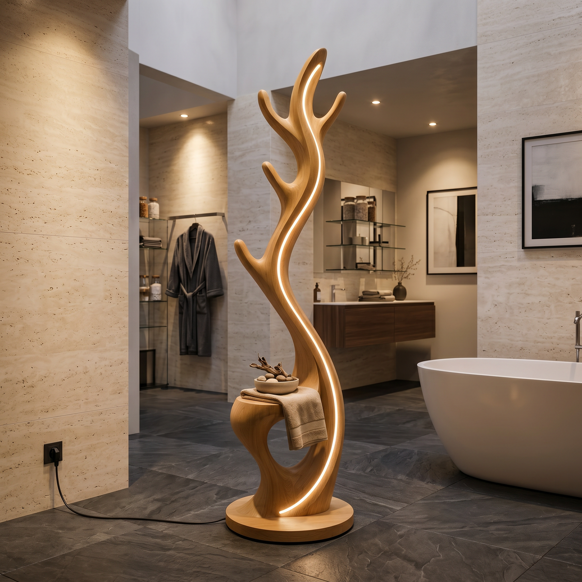 Minimalist Twig Lamp With Rack For Entryway