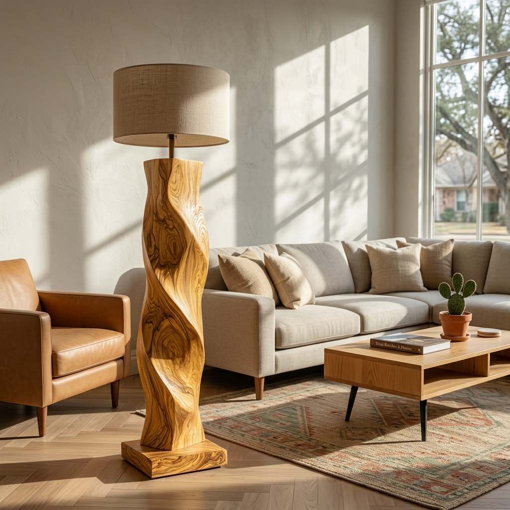 Minimalist Wood Floor Lamp Sculptural Form For Reading Nook
