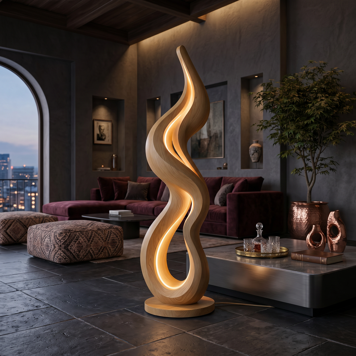 Contemporary Wave Lamp With Table For Living Room