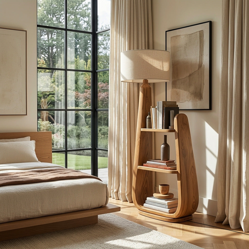Mid Century Floor Lamp With Unique Integrated Shelving For Interior