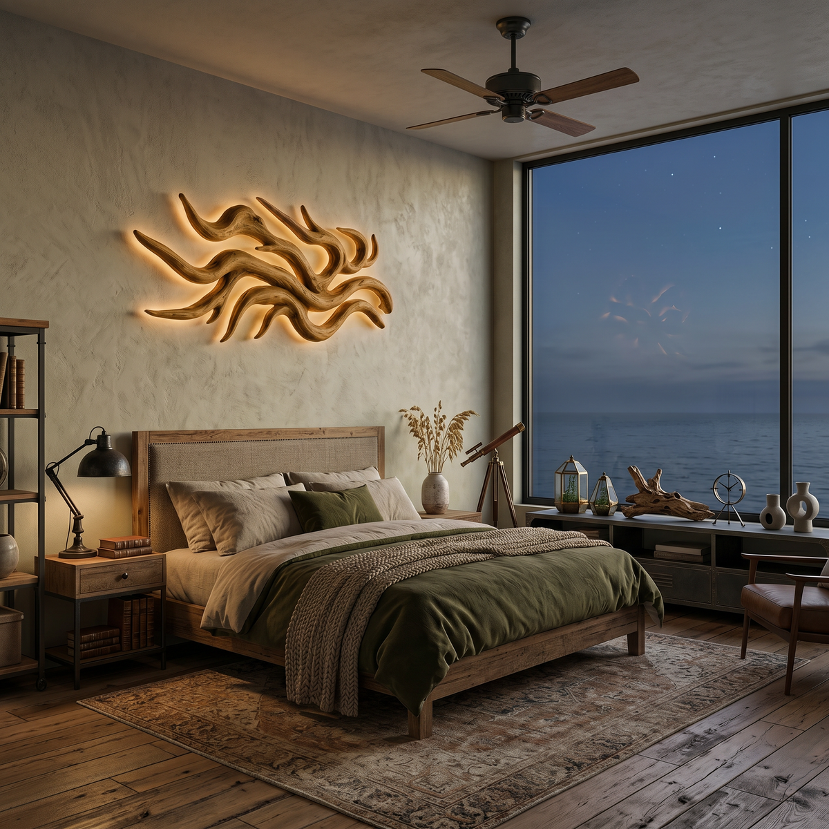 Artistic Wood LED Wall Sculpture Flowing Root Design For Bedroom Decor
