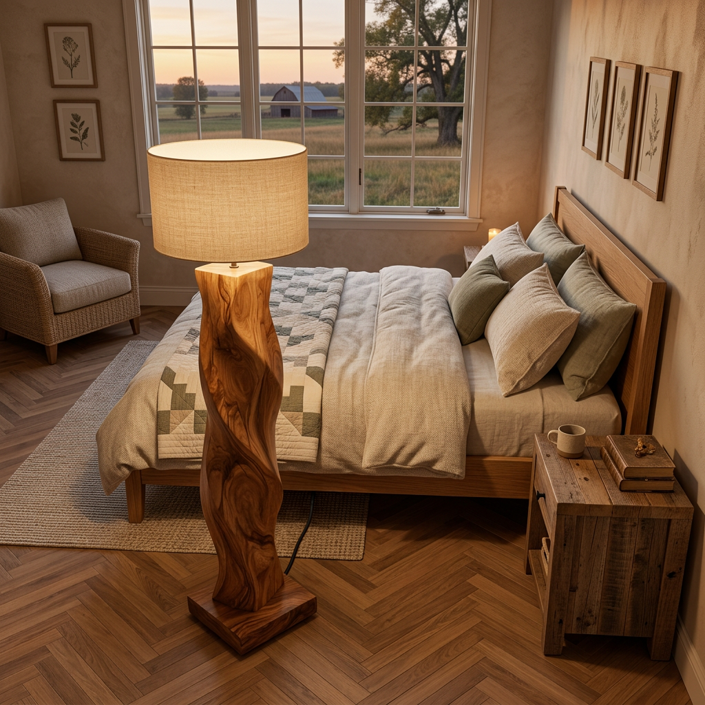 Minimalist Wood Floor Lamp Sculptural Form For Reading Nook