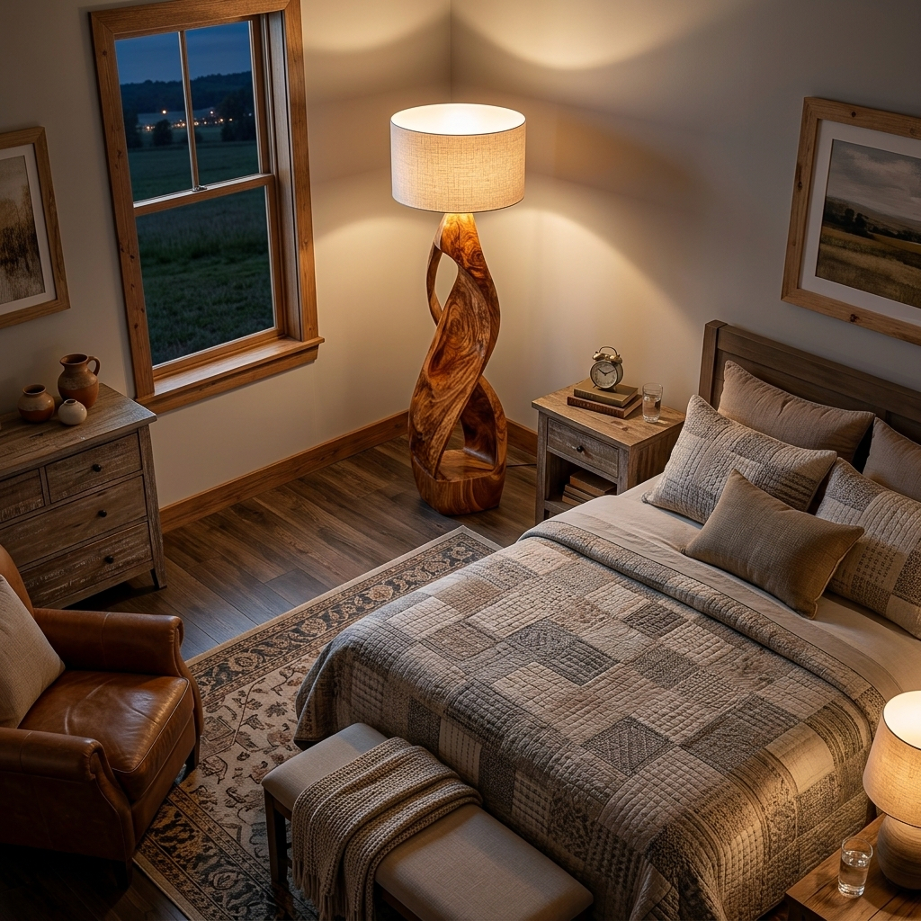 Modern Wooden Floor Lamp Twisted Body For Guest Room
