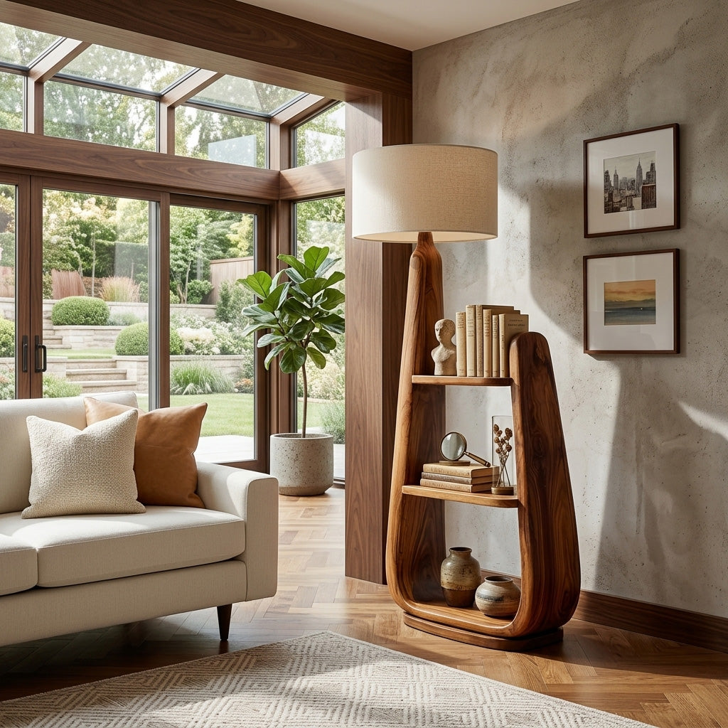 Mid Century Floor Lamp With Unique Integrated Shelving For Interior