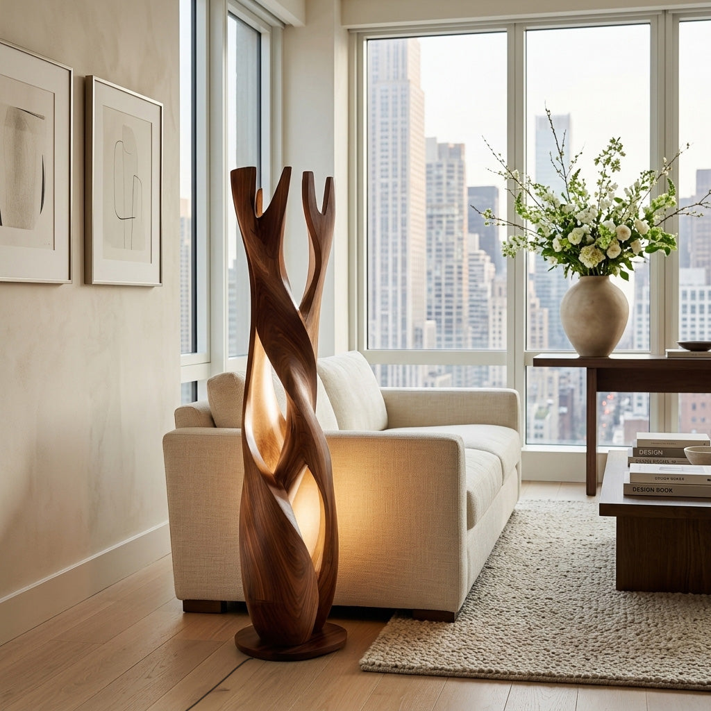 Statement Wooden Sculpture Lamp  For Luxury Home