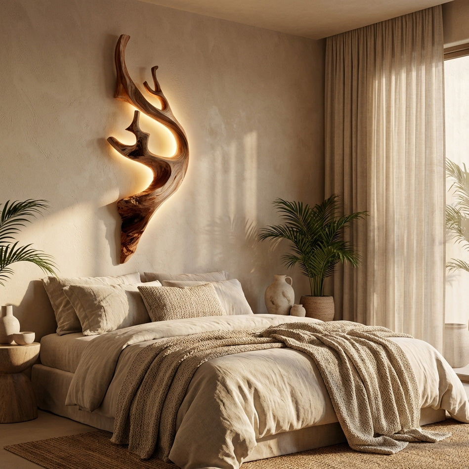 Sculptural Tree Branch Wooden Wall Lamp With LED For Home