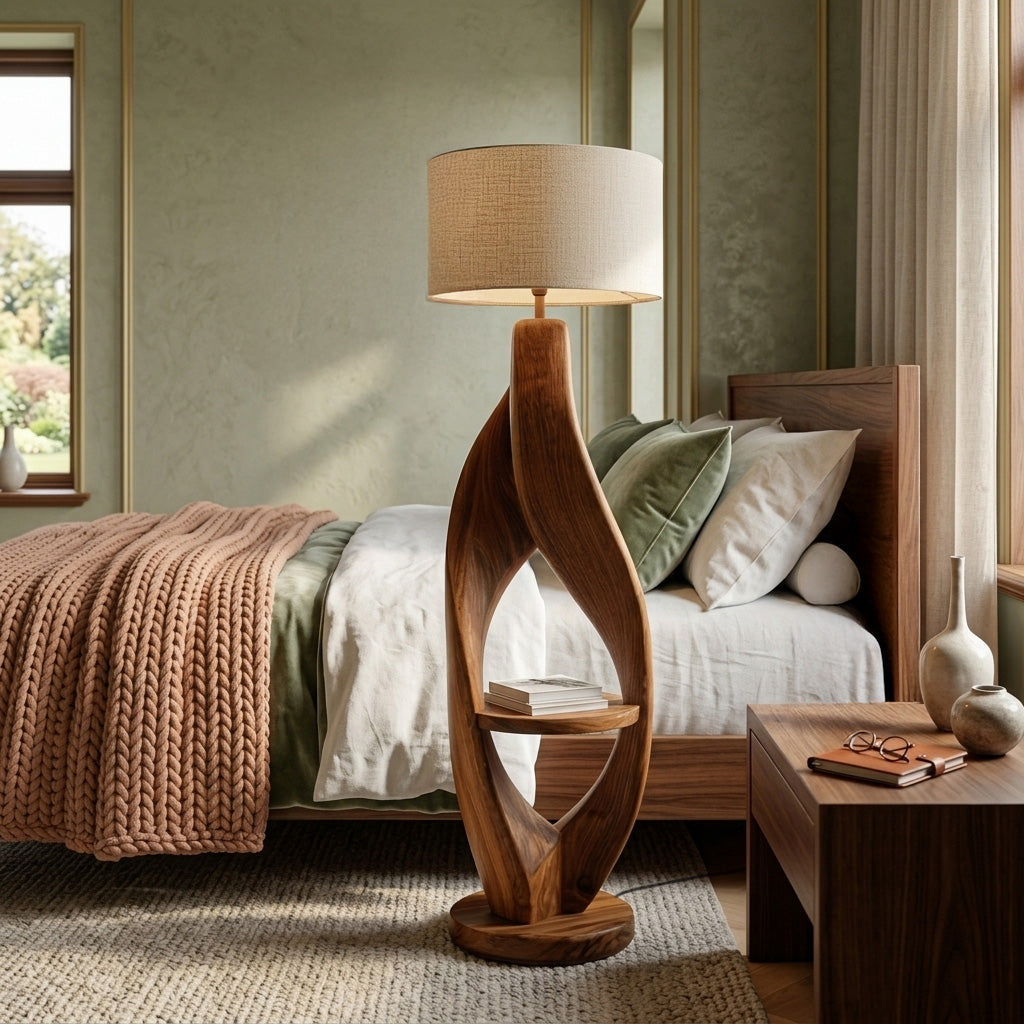 Organic Style Floor Lamp Natural Wood For Living Decor