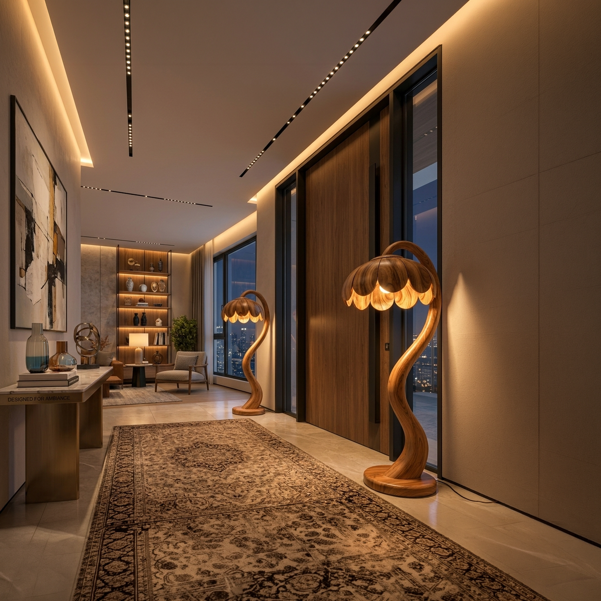 Wooden Sculptural Floor Lamp Flower Inspired For Home Decor