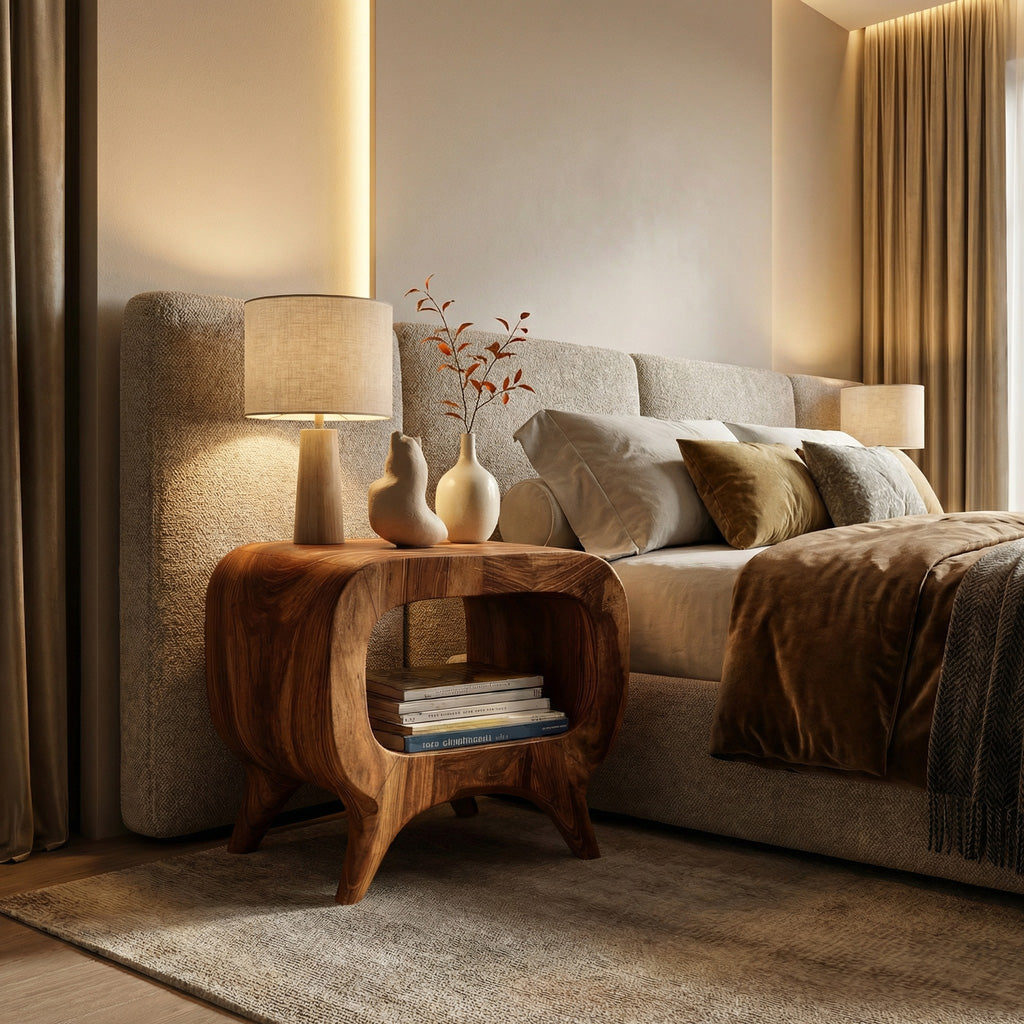Modern Wood Nightstand With Rounded Edges For Bedroom