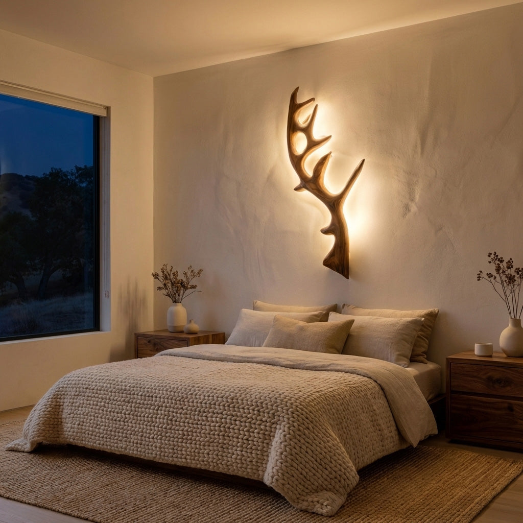 Minimalist Natural Wood Tree Wall Lamp For Bedroom Decor