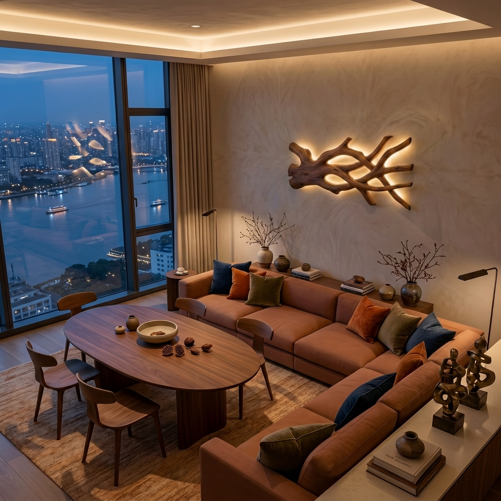 Rustic Sculptural Wood LED Wall Sculpture For Bedroom Interior
