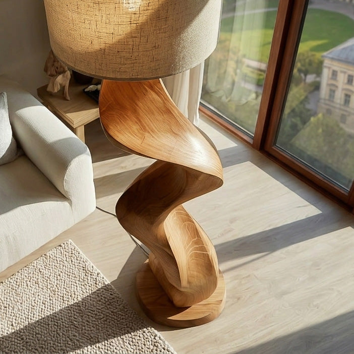 Modern Natural Wood Sculptural Floor Lamp For Living Room Decor