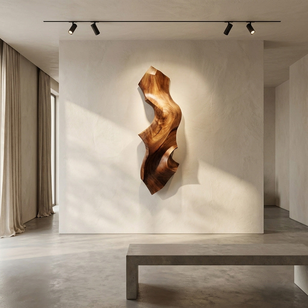 Contemporary Sculptural Wood Wall Light For Bedroom Decor