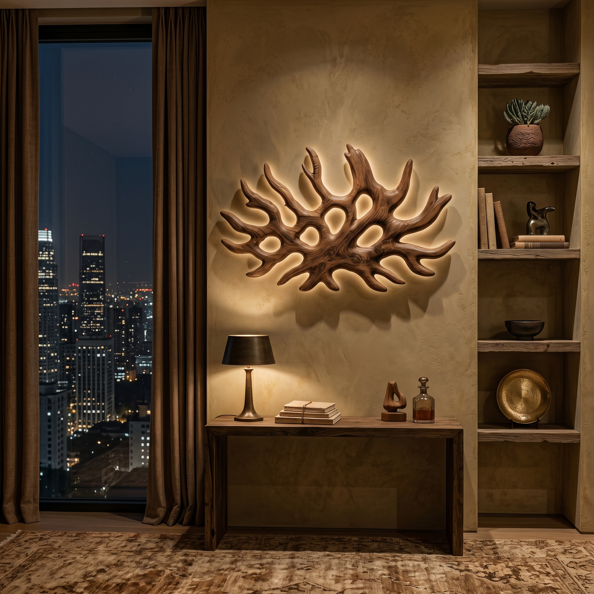 Organic Root Shape Wood LED Wall Sculpture For Rustic Home Decor