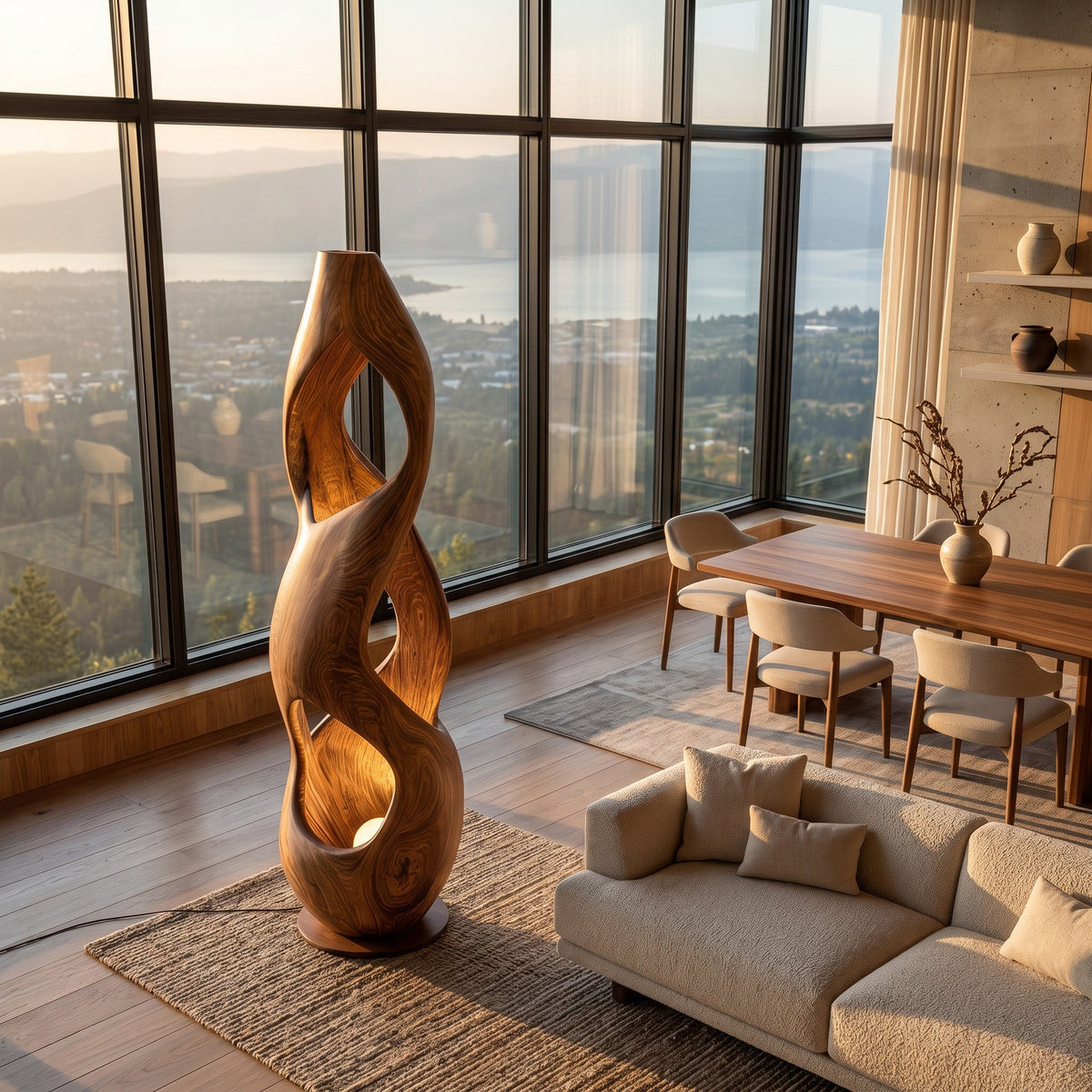 Contemporary Twisted Floor Lamp With Sculptural Hollow For Living Room