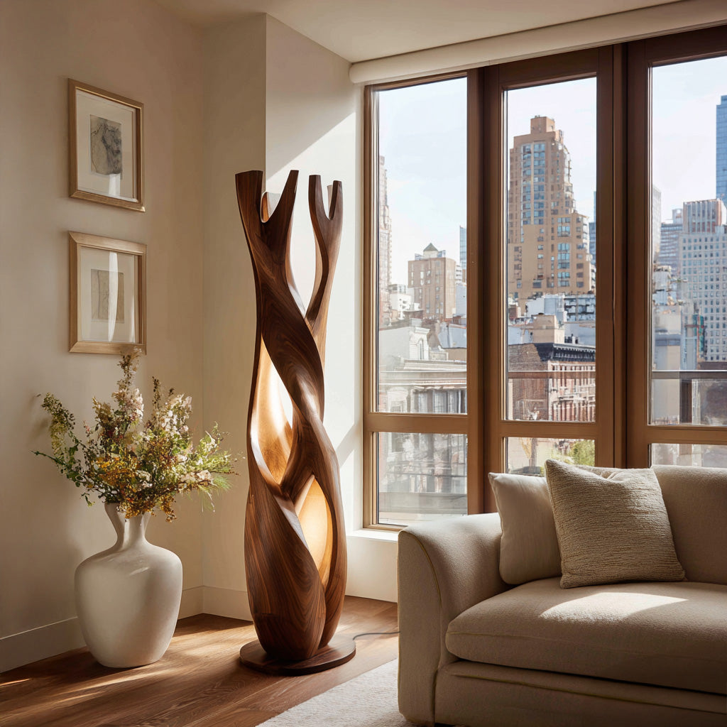 Statement Wooden Sculpture Lamp  For Luxury Home