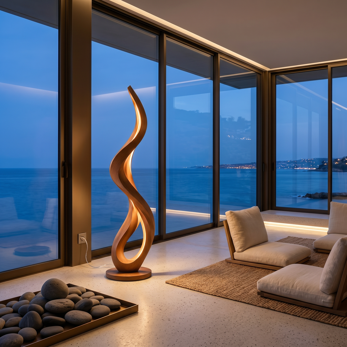 Modern Flowing Flame Floor Lamp For Lounge Area