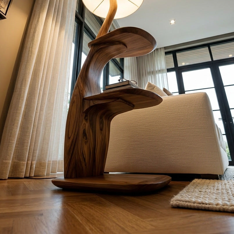 Modern Natural Wood Floor Lamp With Shelves For Living Room