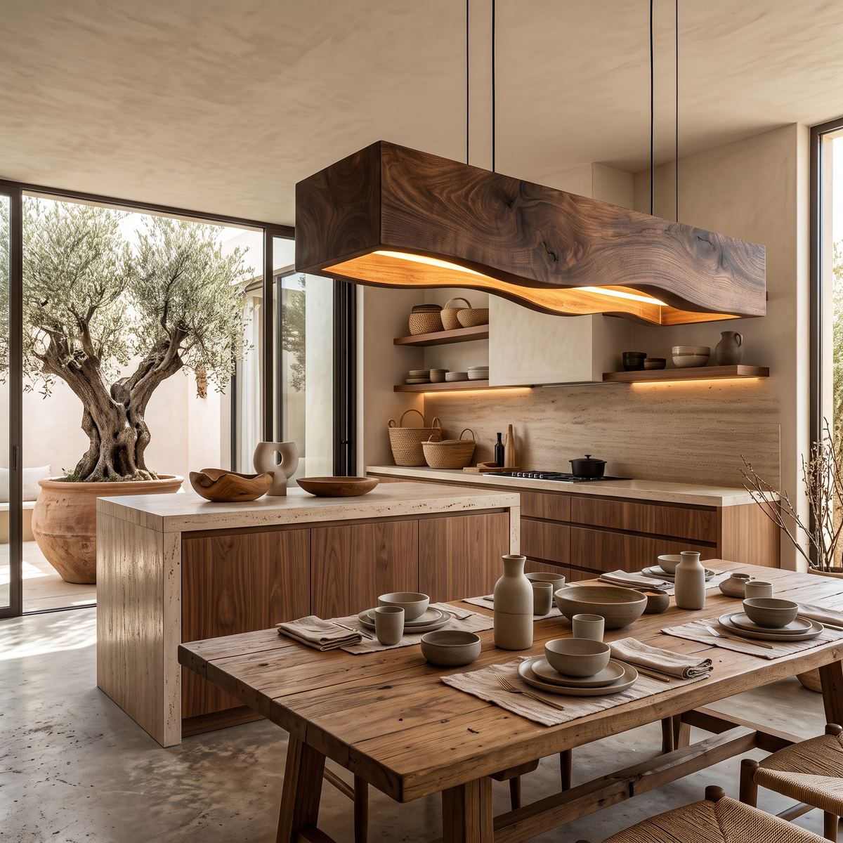 Long Wooden Pendant Light For Dining Tables