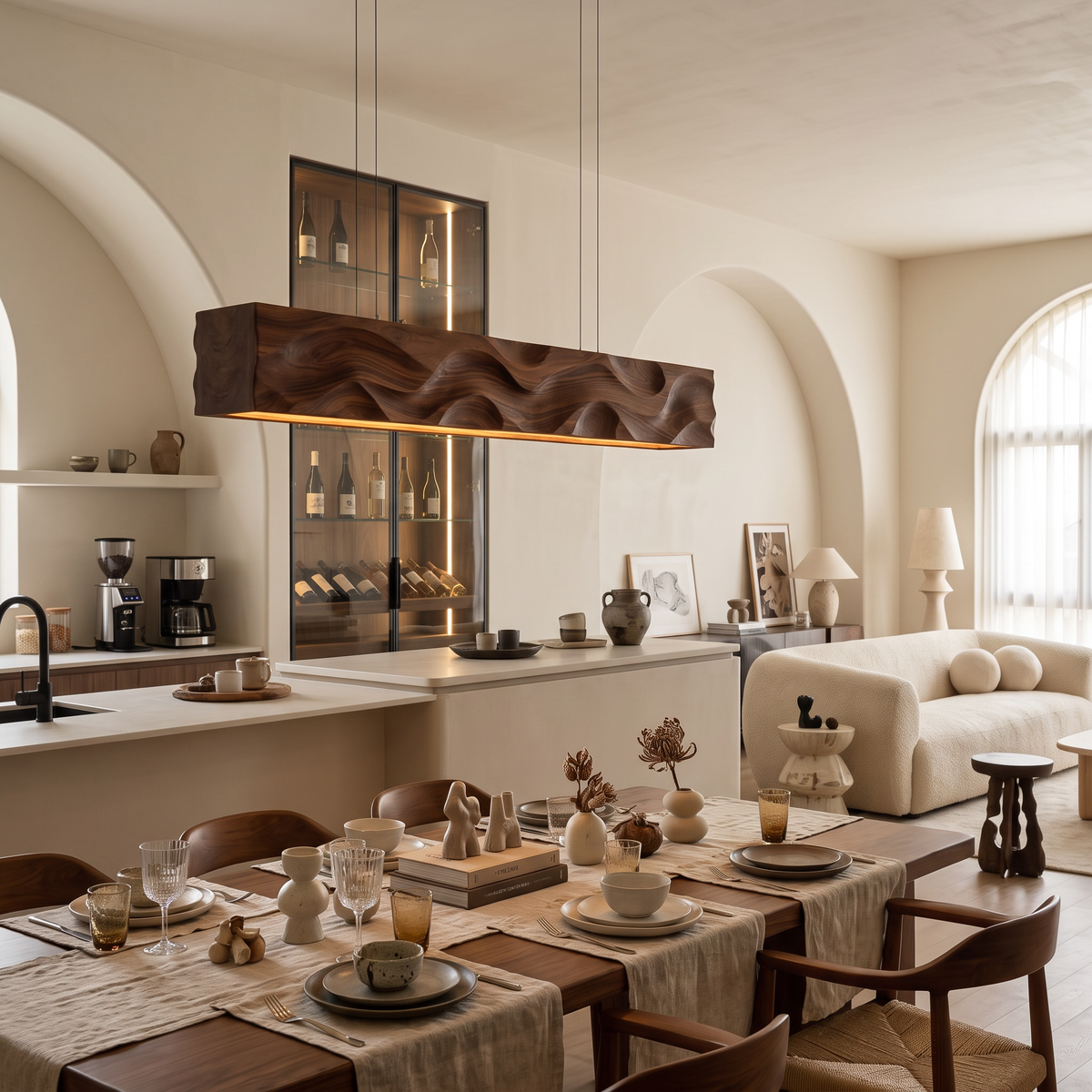 Modern Pendant Light With Carved Wave For Dining Area