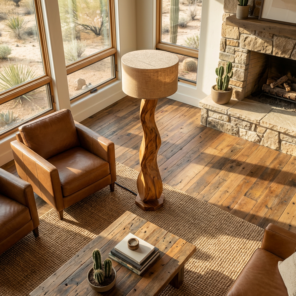 Modern Wood Floor Lamp Sculptural Design For Living Room