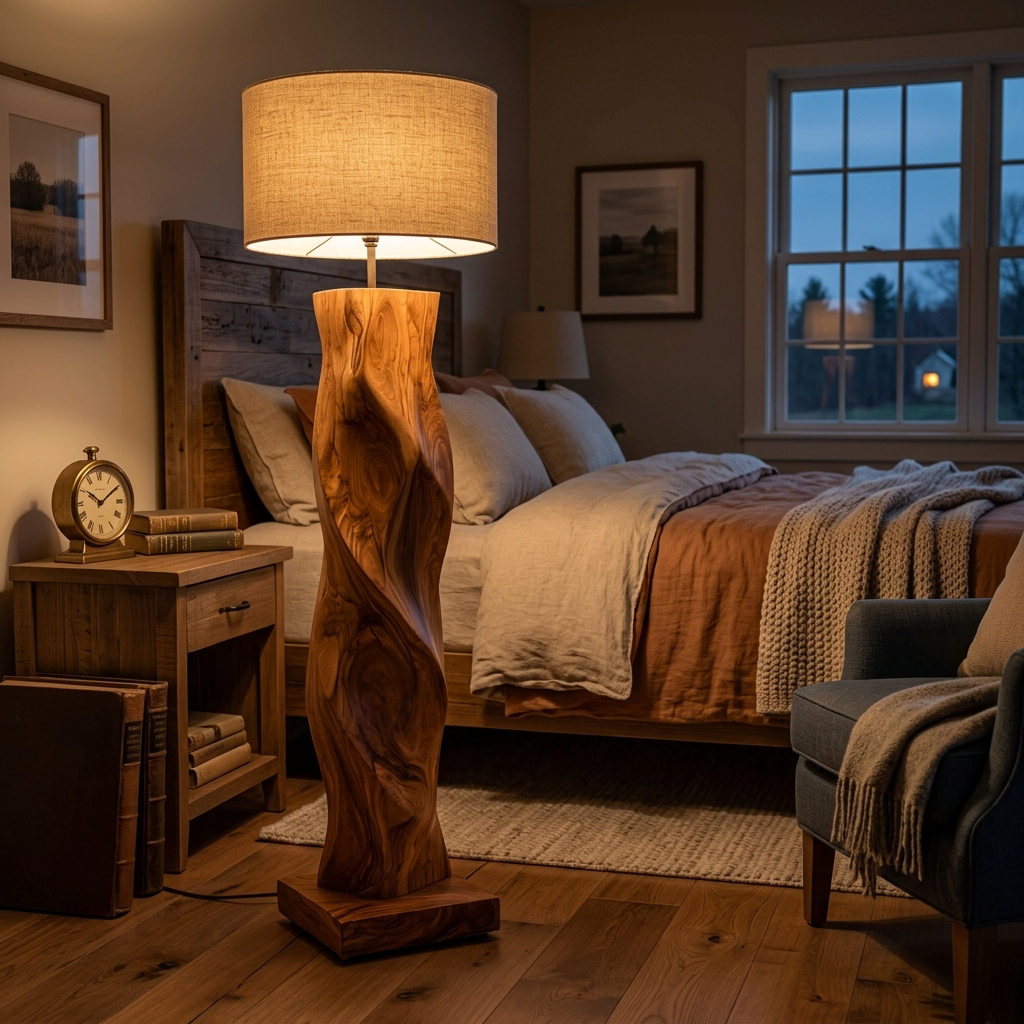Minimalist Wood Floor Lamp Sculptural Form For Reading Nook