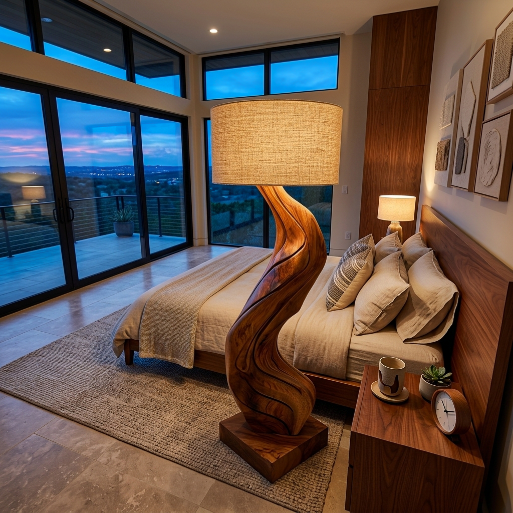 Modern Natural Wood Floor Lamp Flowing Form For Sitting Area
