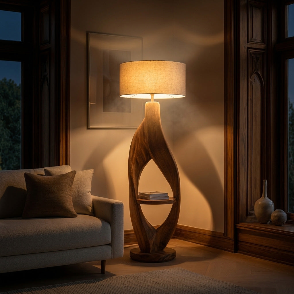 Organic Style Floor Lamp Natural Wood For Living Decor