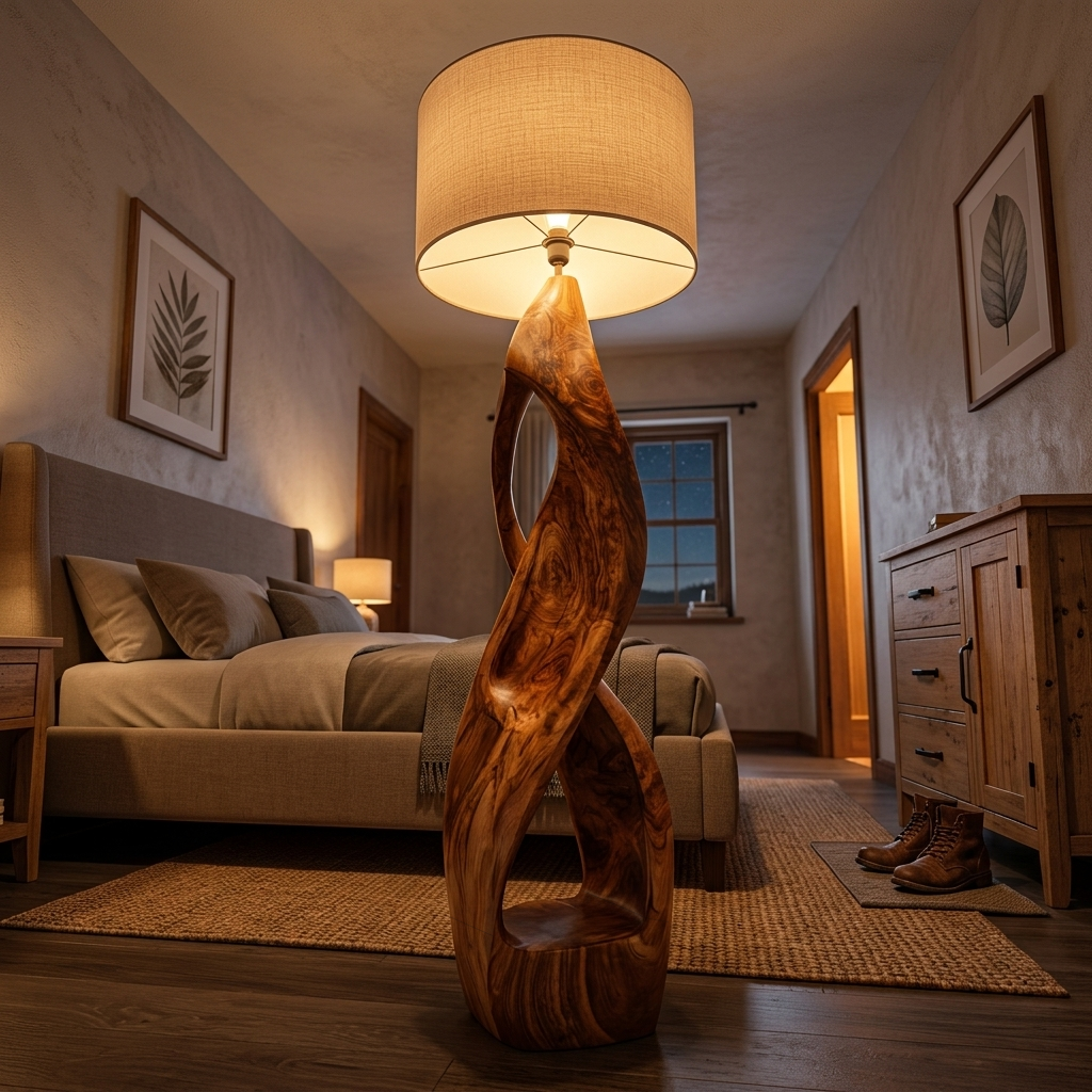 Modern Wooden Floor Lamp Twisted Body For Guest Room