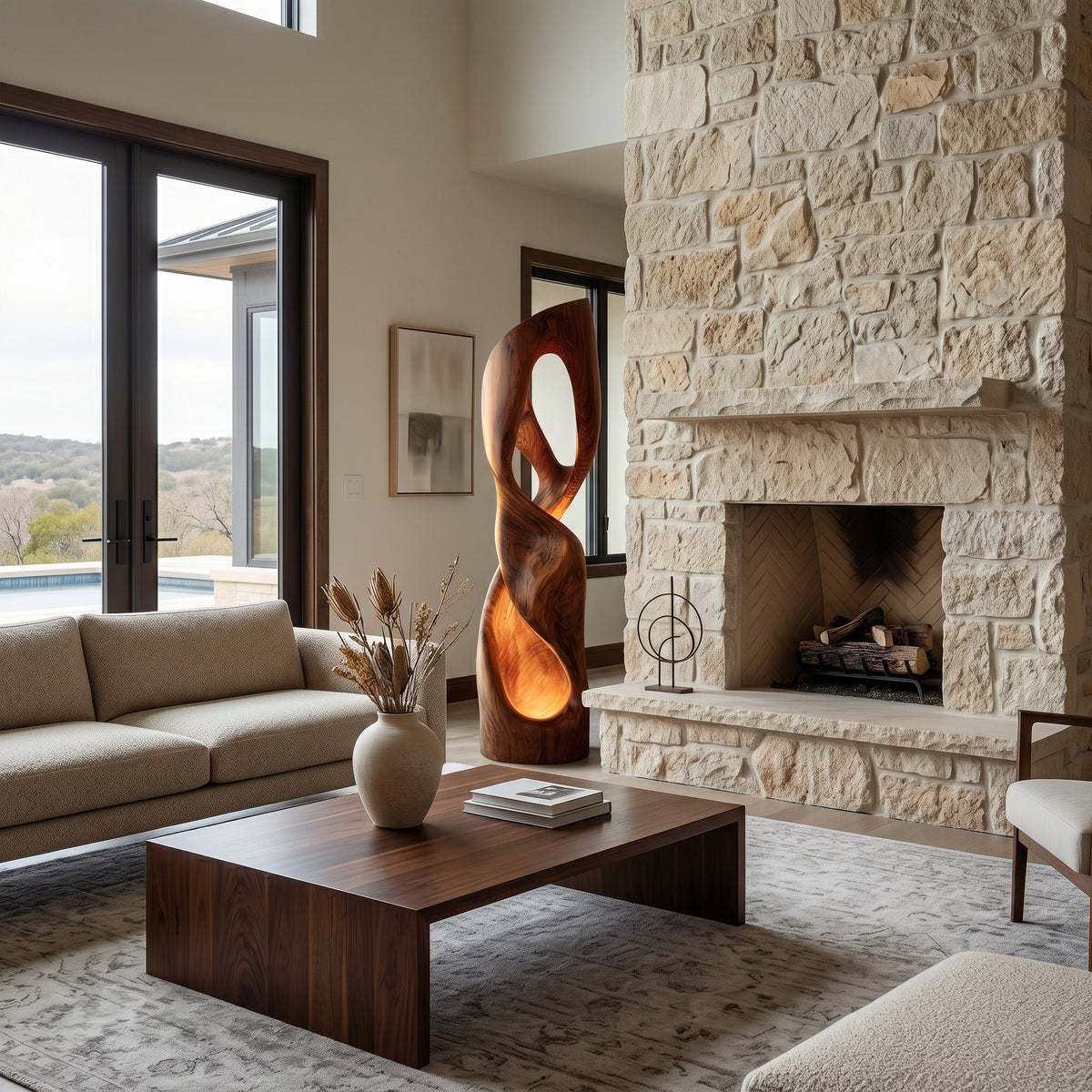Modern Carved Wooden Floor Lamp For Living Room