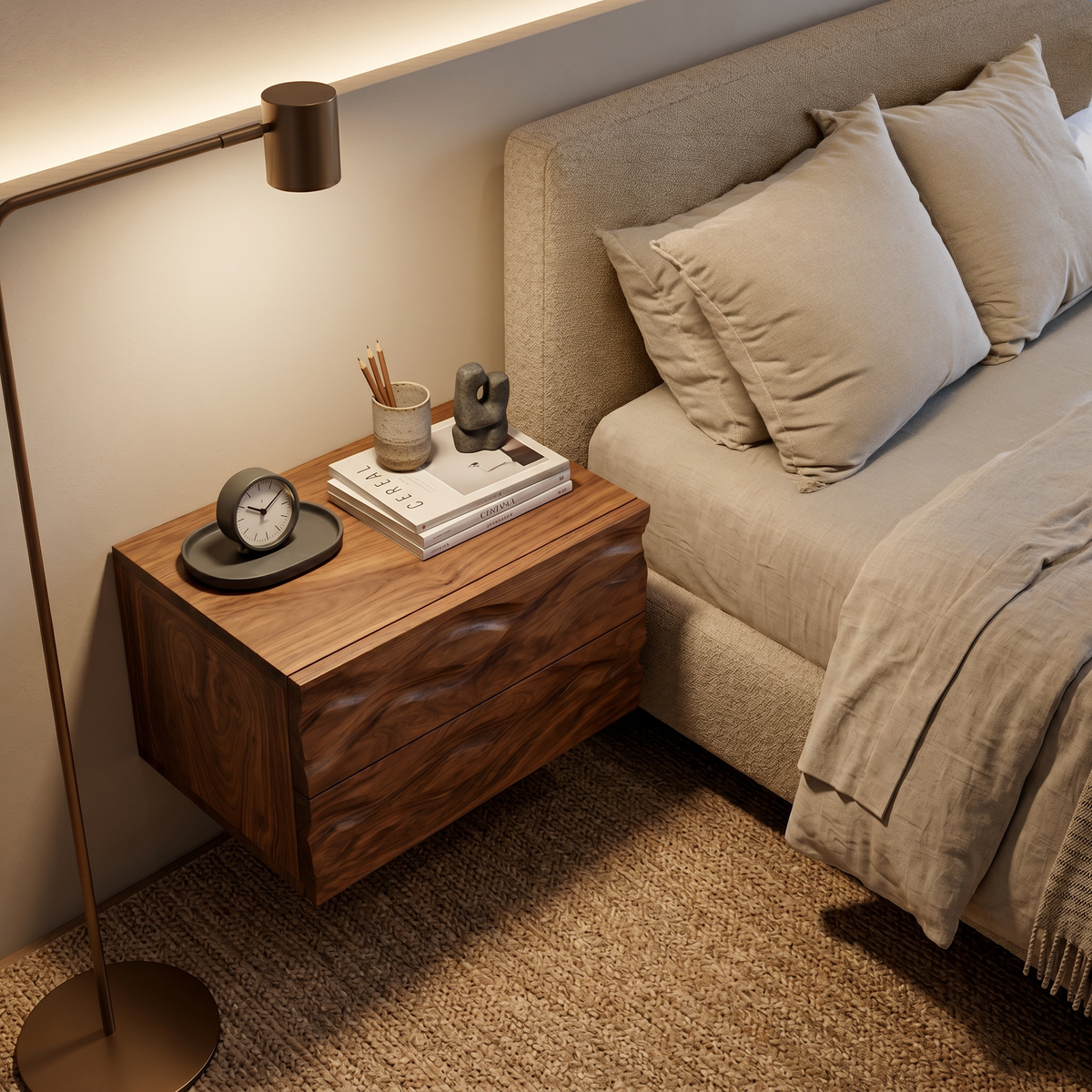 Minimalist Wooden Wall Mounted Nightstand For Small Bedroom