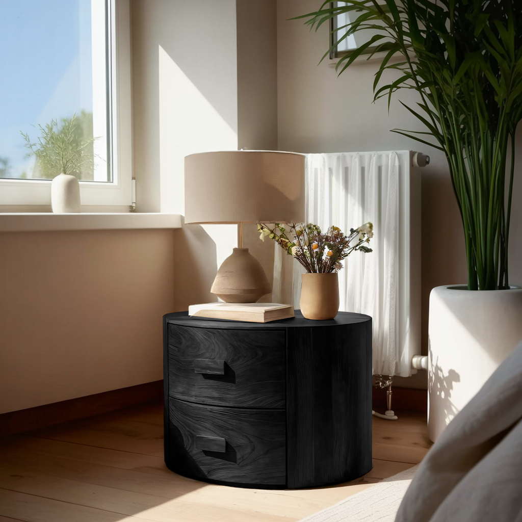 Round Two Drawer Nightstand For Modern Bedroom