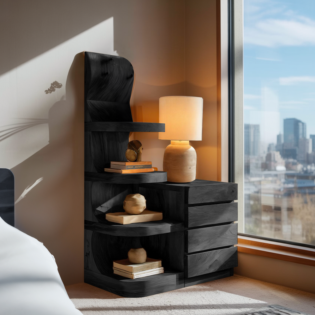 Modern Nightstand With Shelves And Drawers For Bedroom