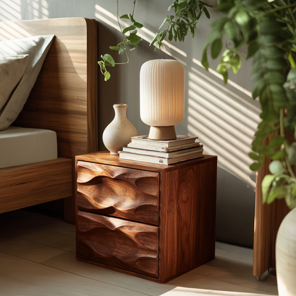 Modern Nightstand With Sculpted Drawer Fronts For Bedroom
