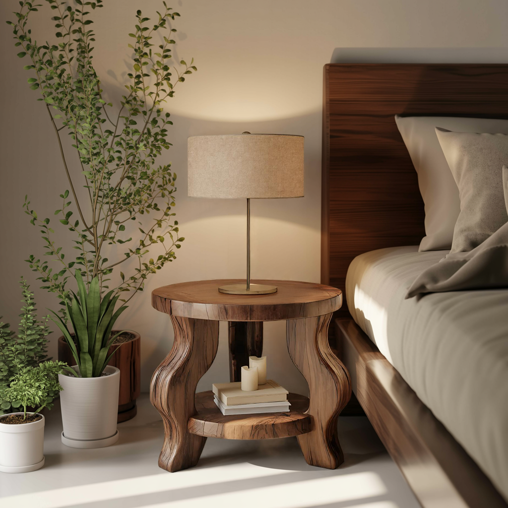 Modern Round Nightstand With Curved Legs For Bedroom