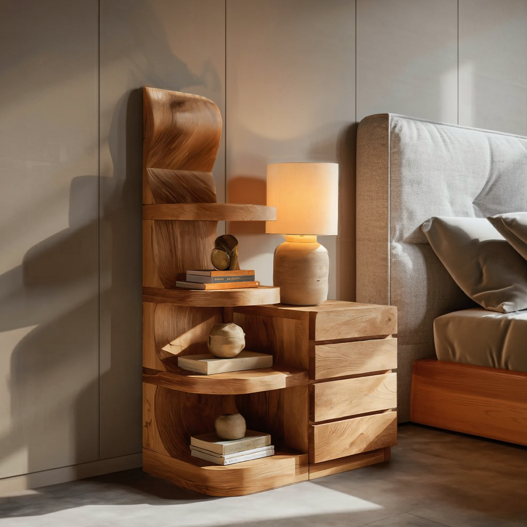 Modern Nightstand With Shelves And Drawers For Bedroom