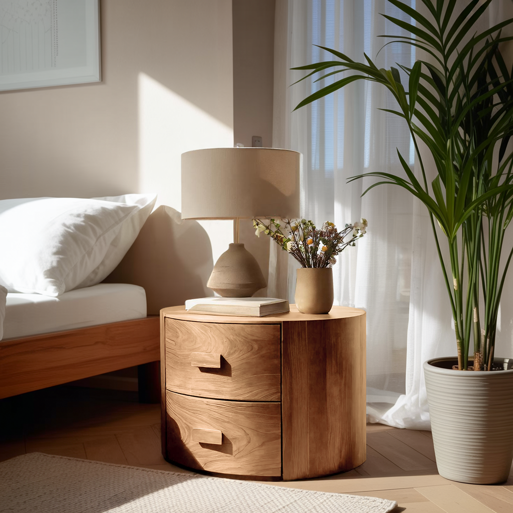 Round Two Drawer Nightstand For Modern Bedroom