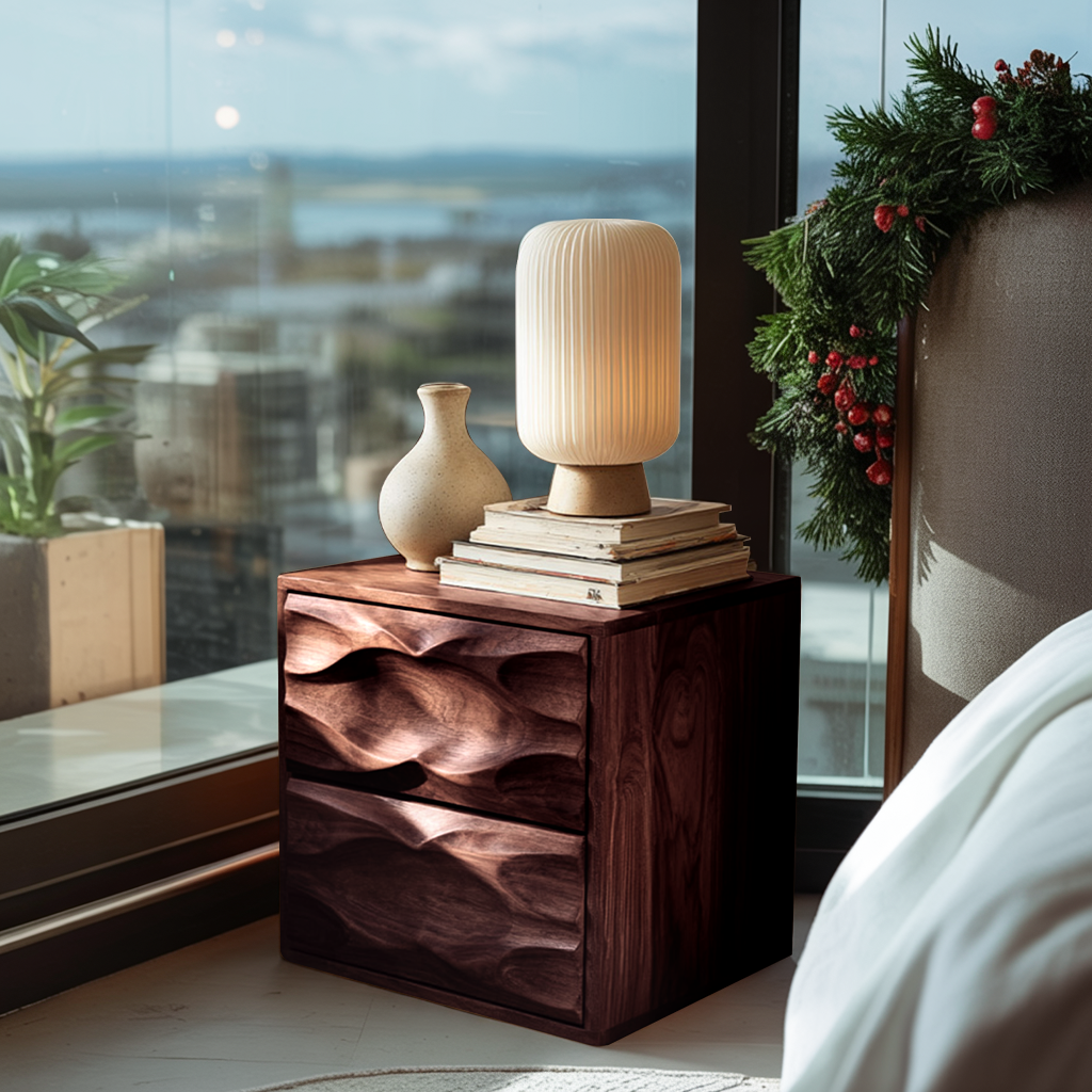 Modern Nightstand With Sculpted Drawer Fronts For Bedroom
