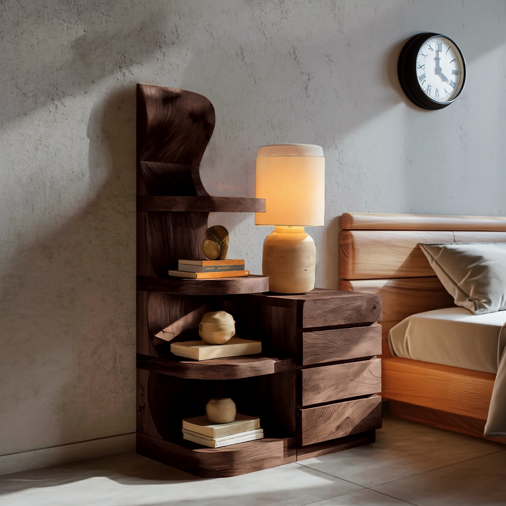 Modern Nightstand With Shelves And Drawers For Bedroom